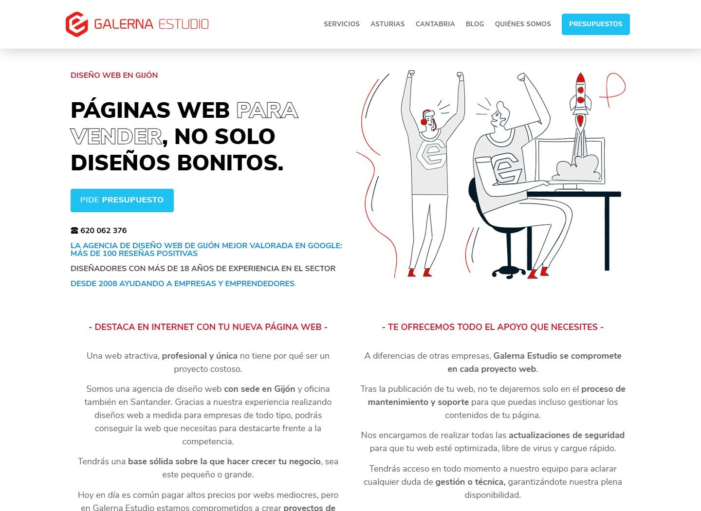 Vista de la web actual de Galerna Estudio
