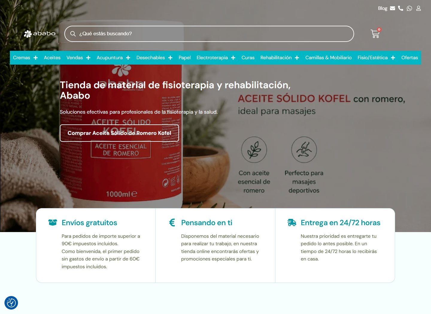 Vista de la web actual de Laboratorios Ababo